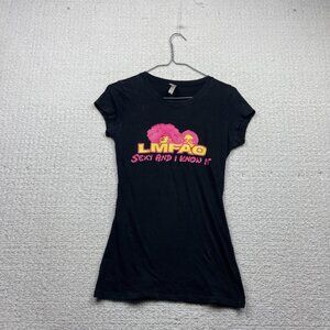 Y2K LMFAO Sexy and I Know It Black Bodycon T-Shirt Party Wom M Pop Music Merch